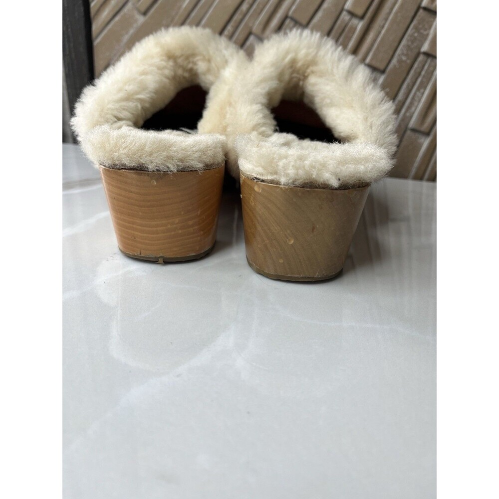 UGG Women Sz 8 Kalie Pink Suede Leather Mule Clog Heels Shoes Fur Wool Shearling - Picture 9 of 9
